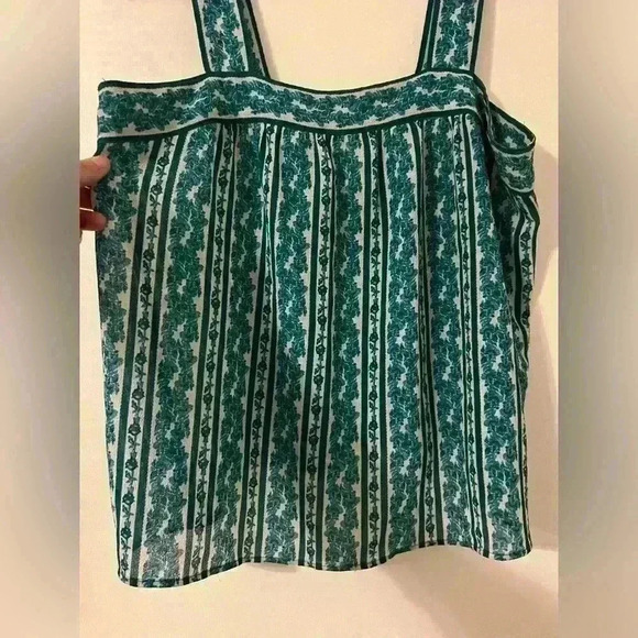 Chelsea &  Violet Green & White Stripped Floral Sleeveless Halter Blouse size L - Picture 2 of 7